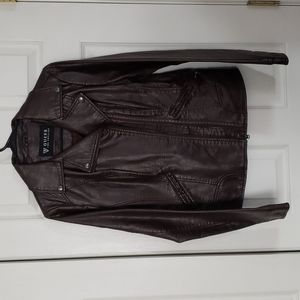 Rich chocolate brown pleather jacket with snake skin print.